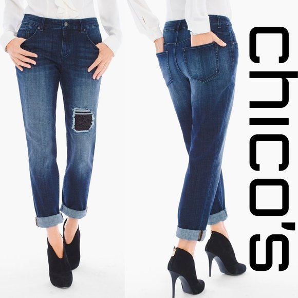 Chico's Denim - Chico's Sequin Patch Platinum Boyfriend Jeans 0.5